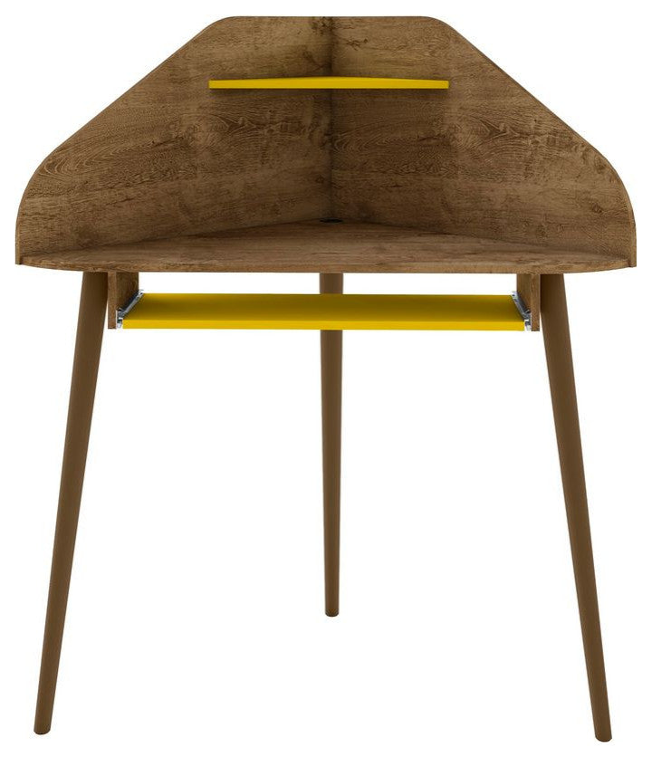 Bradley 4-Piece Round Sectional Cubicle Desk Set, Rustic Brown and Yellow