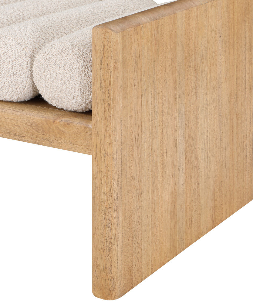 Waverly Boucle Fabric Upholstered Bench, Cream, 32" Wide, Natural Finish