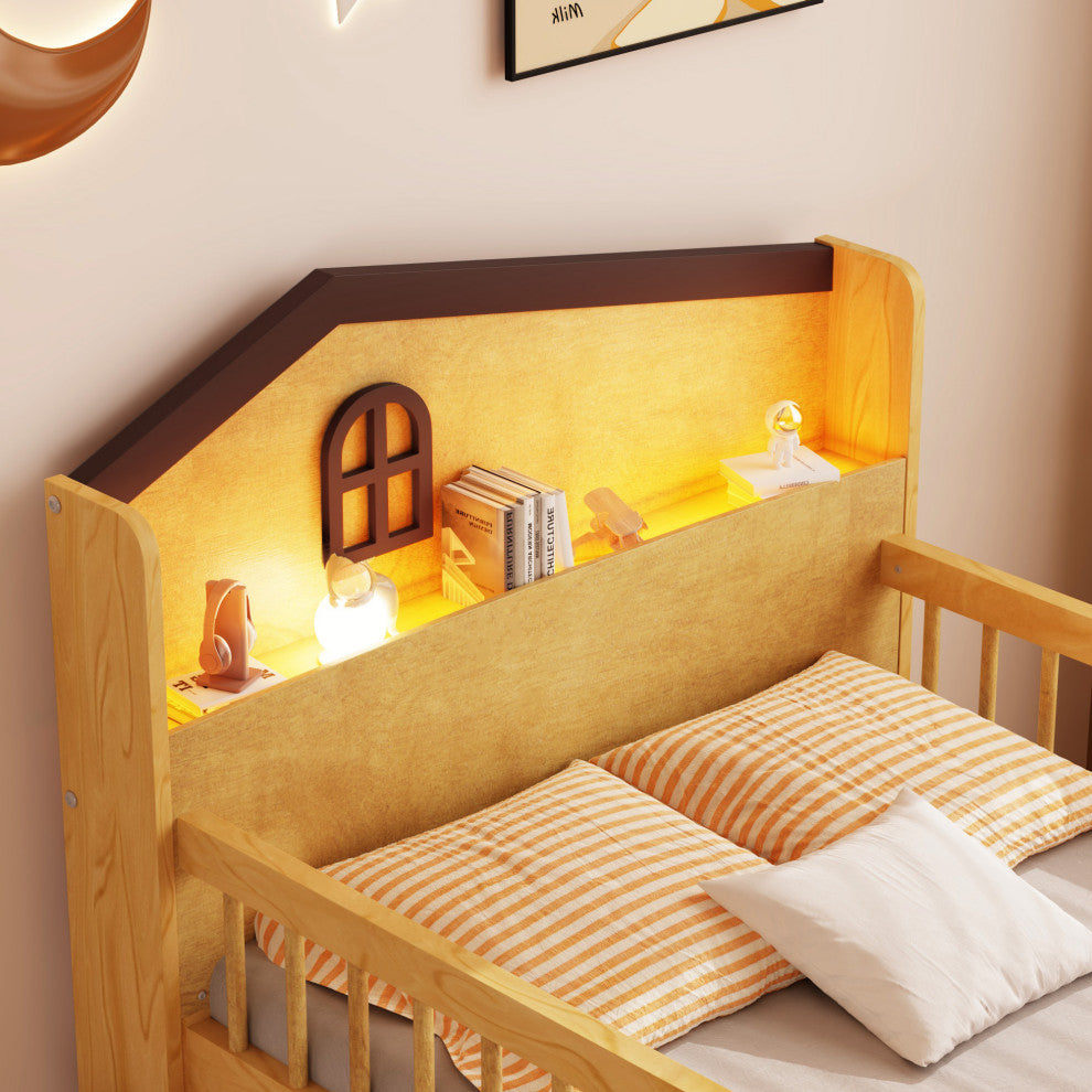 Gewnee Low Loft Bed with LED Lights