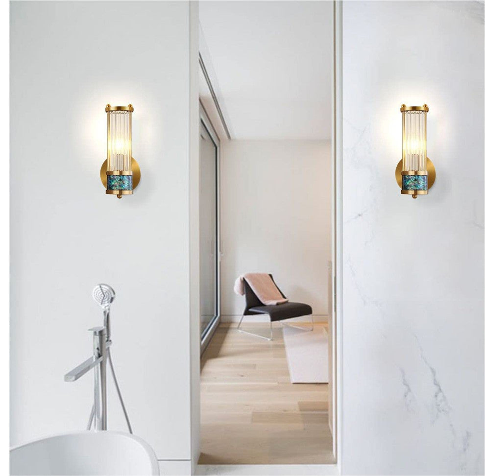 2 Pack Wall Lights for Bedroom Cyilndrical Wall Sconce With Glass Shade