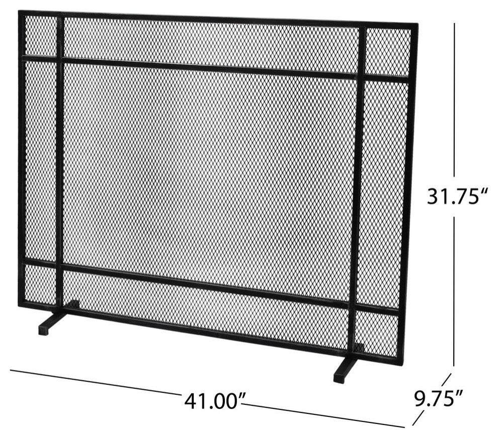 Markus Modern Single Panel Iron Firescreen, Black Brushed Silver Finish