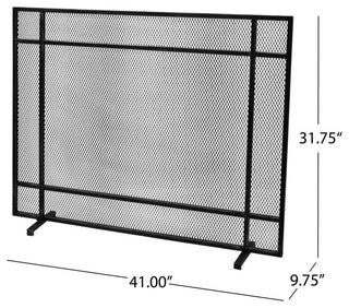 Markus Modern Single Panel Iron Firescreen, Black Brushed Silver Finish