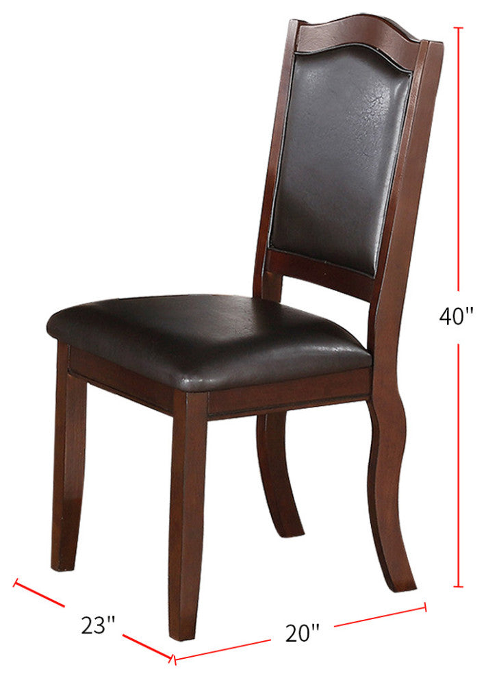 Dark Brown Wood Frame Espresso Faux Leather Dining Chairs, Set of 2