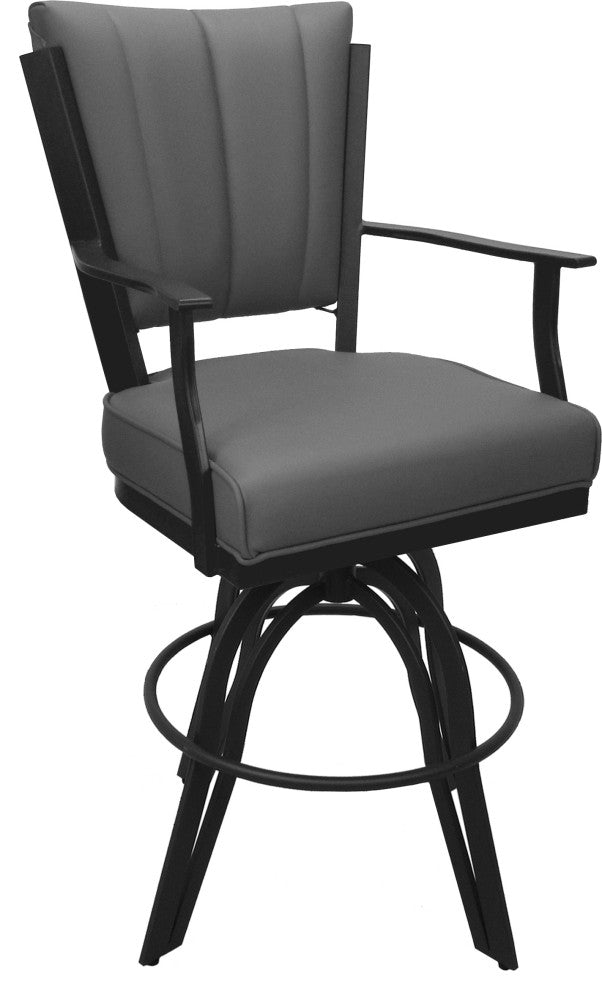 Leather Swivel Tilt Metal Bar Stool - Montana on A-Base, Gray Leather on Gray, 26"
