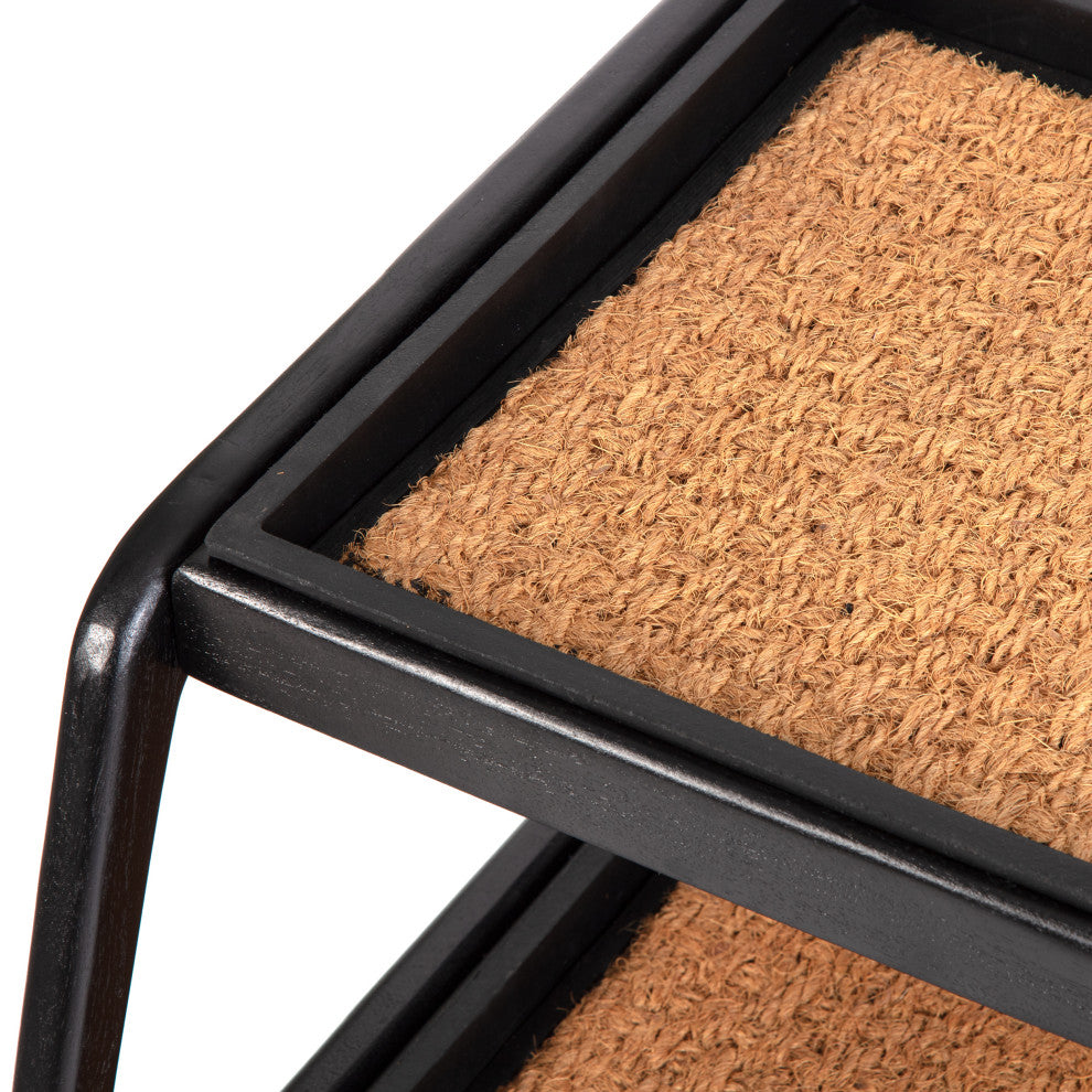 Double-Tier Black Stand With 3-Pair Rubber Boot Trays Smoked Oak