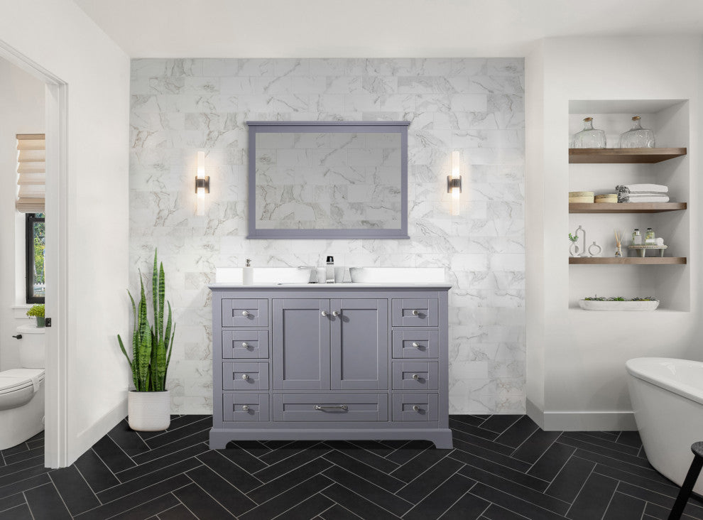 Dukes 48" Dark Grey Single Square Sink Vanity with Quartz Top, With Mirror
