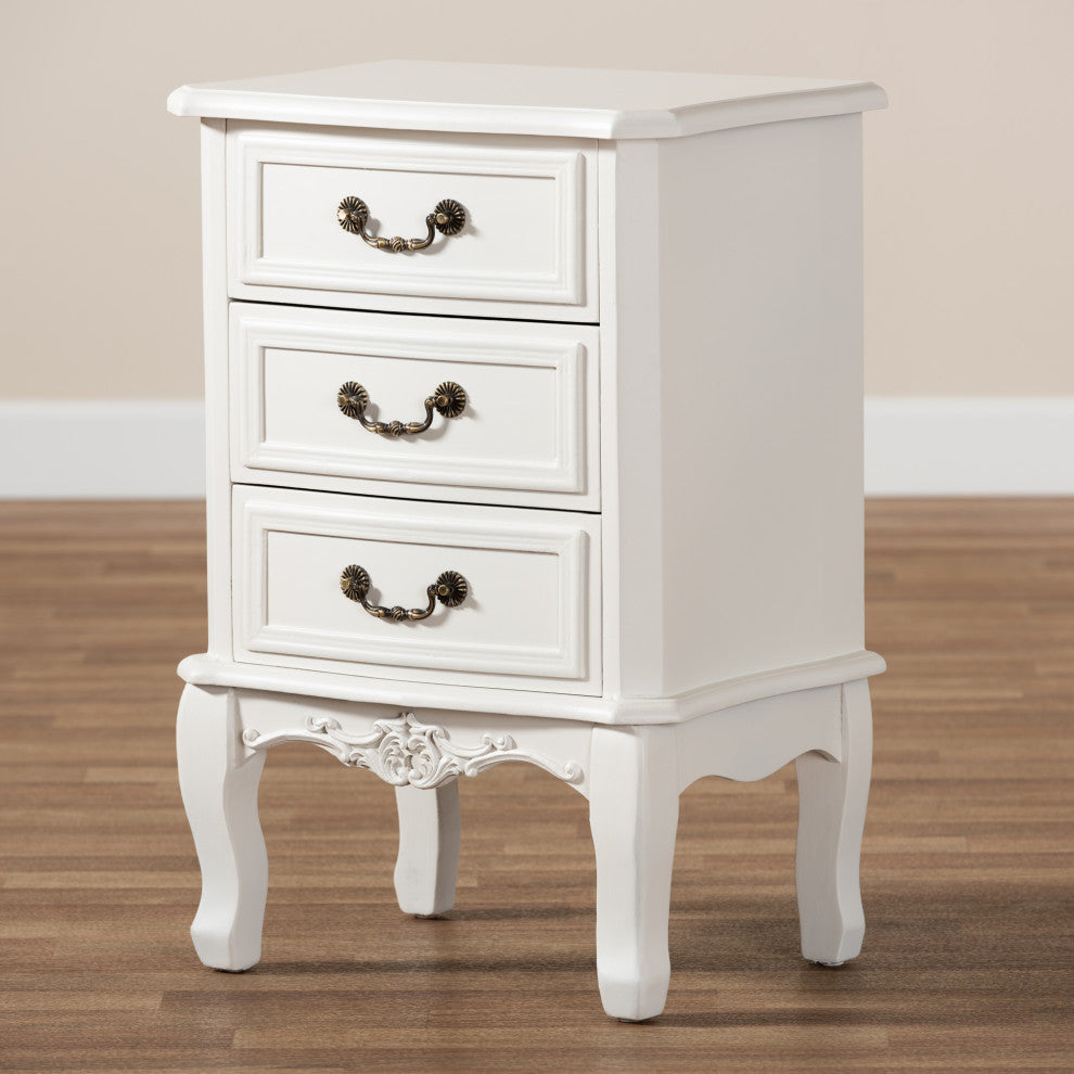 Gabrielle Traditional French Country White-Finished 3-Drawer Wood Nightstand