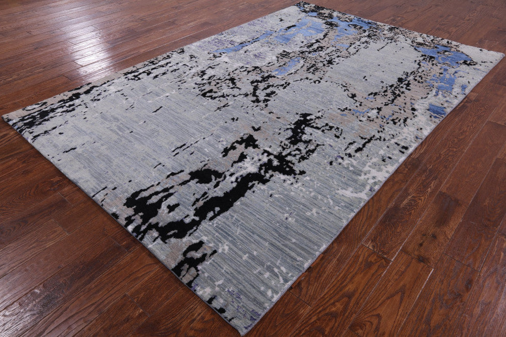 Modern Handmade Wool and Silk Rug 6' 0" X 9' 1"- Q7108