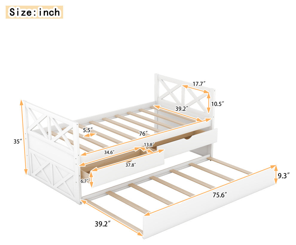 Gewnee Multi-Functional Daybed with Drawers and Trundle in White