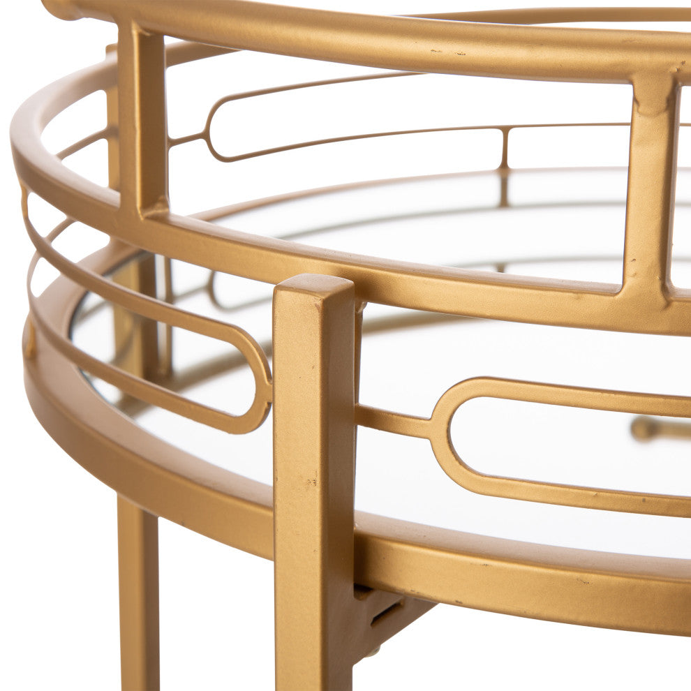 27.00"H Deluxe Metal Mirrored Bar Cart, Golden, Round