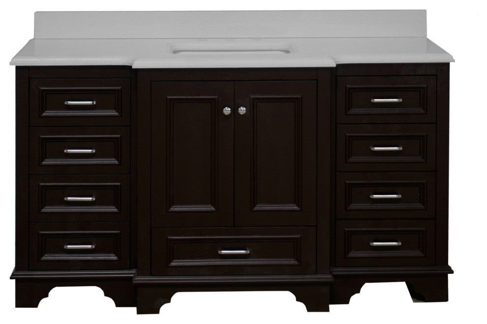 Nantucket 60" Bath Vanity, Chocolate, Quartz, Single Vanity