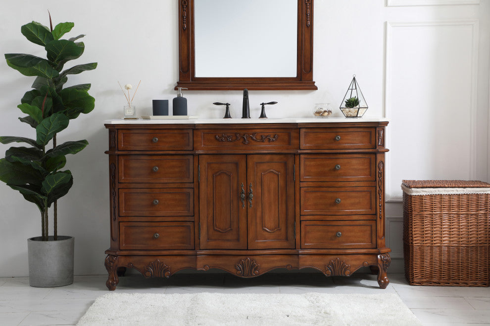 Bathroom Vanity, Teak, 60", Single Sink