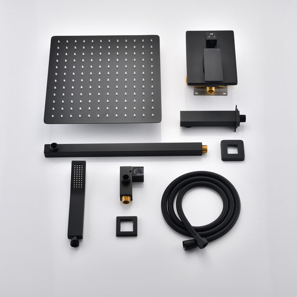 10 inch Wall-Mounted Square Completed Shower System, Matt Black