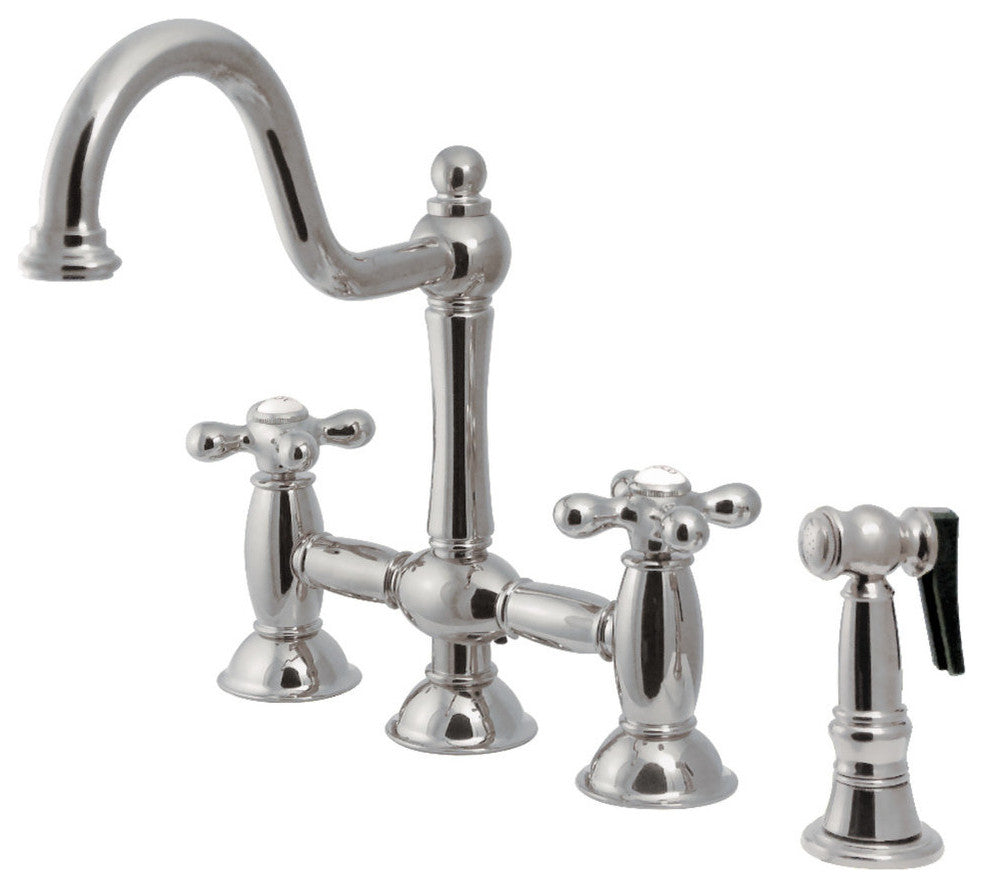 Kingston Brass Bridge Kitchen Faucet With Brass Sprayer, Brushed Nickel