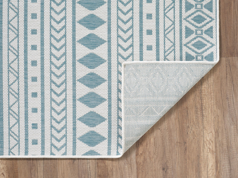 Provo Natura Indoor/Outdoor Coastal Area Rug, Ivory/Aqua, 5'3 X 7'7