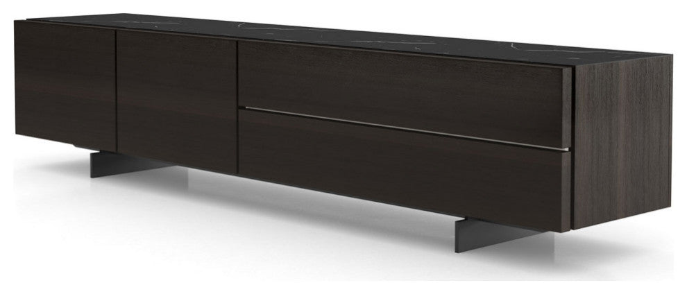 Inverness Media Cabinet in Smoked Oak and Black Marble Ceramic