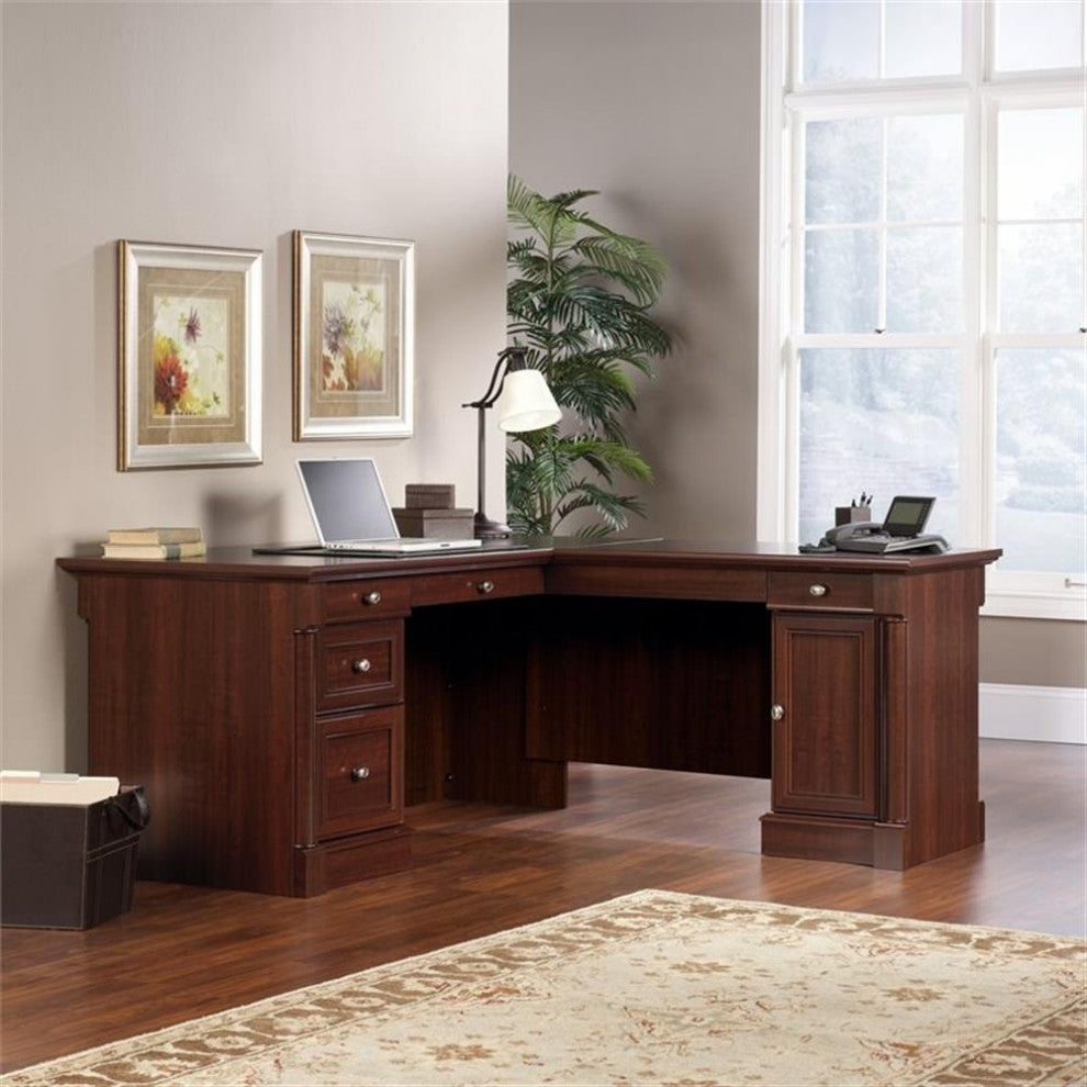 Sauder Palladia Engineered Wood L-Shape Desk in Select Cherry Finish