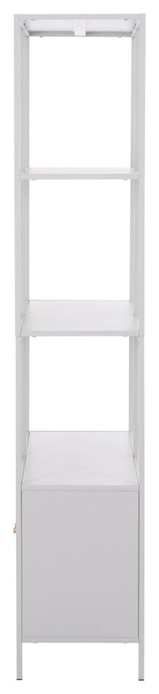 Bookcase Wall Shelf Rack, Steel Metal, Gray, Gold, Lounge Cafe Hospitality