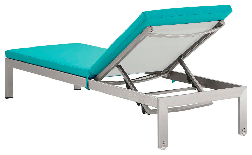 Lounge Chair Chaise, Aluminum, Metal, Silver Blue, Modern, Outdoor Patio Cafe