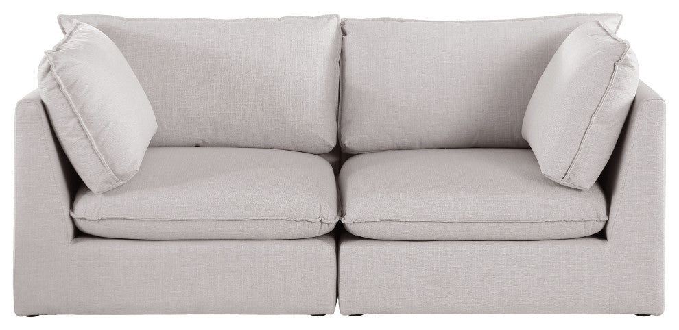 Mackenzie Linen Textured Fabric Upholstered 2-Piece Modular Sofa, Beige
