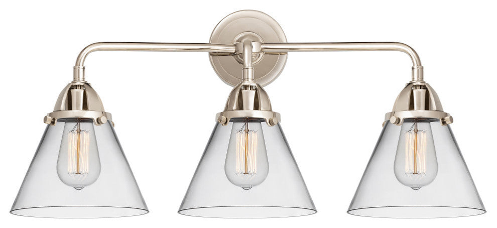 Large Cone Bath Vanity Light, Polished Nickel, Clear, Clear