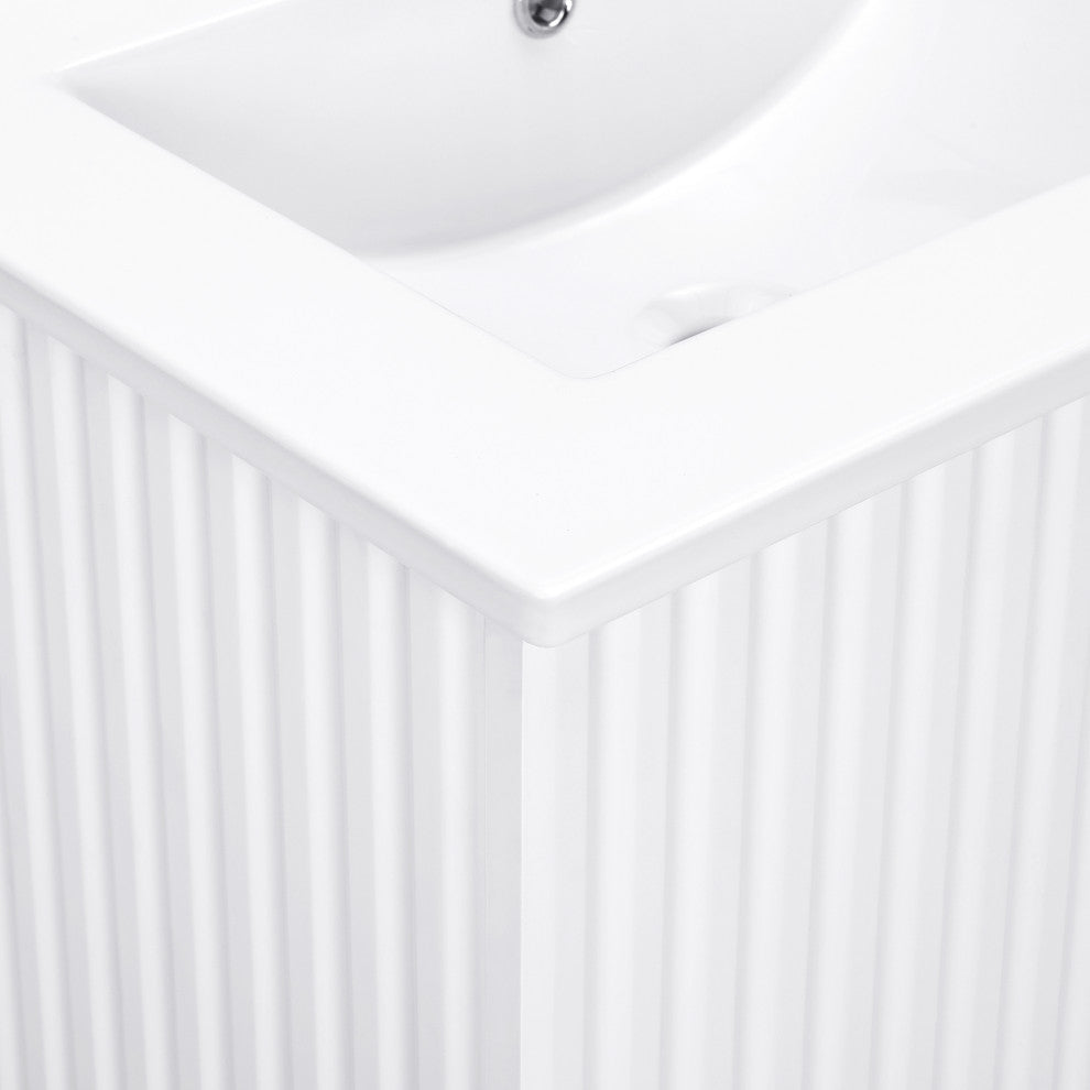 24" W x 19" H MDF Floating Bath Vanity, Integrated Ceramic Sink, White