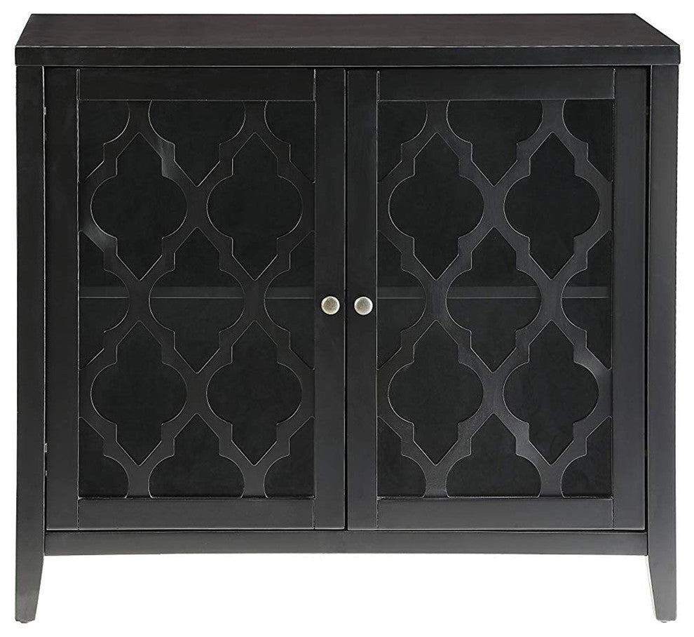 Storage Cabinet With 2 Doors And Quatrefoil Design, Black