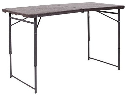 23.5"x48.25" Adj. Bi-Fold Wood Grain Folding Table, Carrying Handle