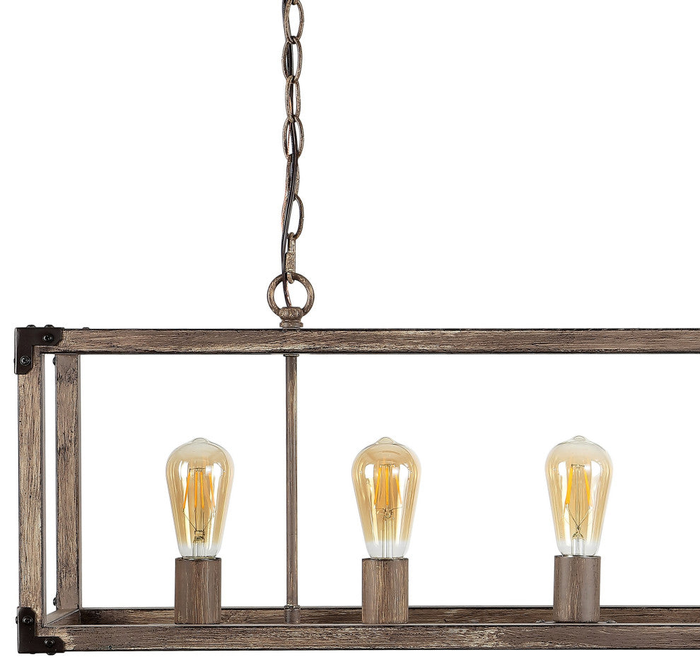 Magnolia 36" 5-Light Linear Adjustable Iron Rustic LED Pendant, Brown