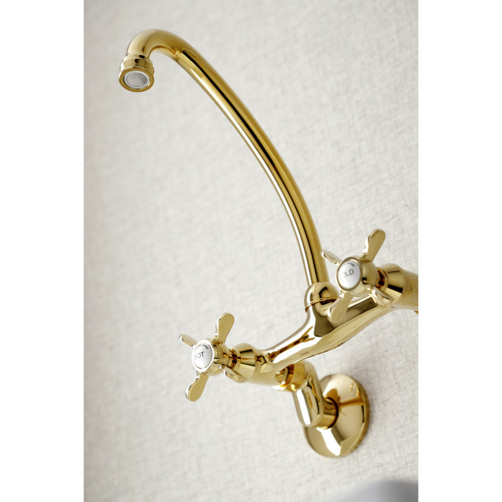 KS114PB Essex Two Handle Wall Mount Kitchen Faucet, Polished Brass