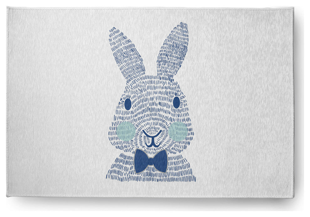 Monochrome Bunny Easter Chenille Rug, Dark Cobalt Blue, 4'x6'