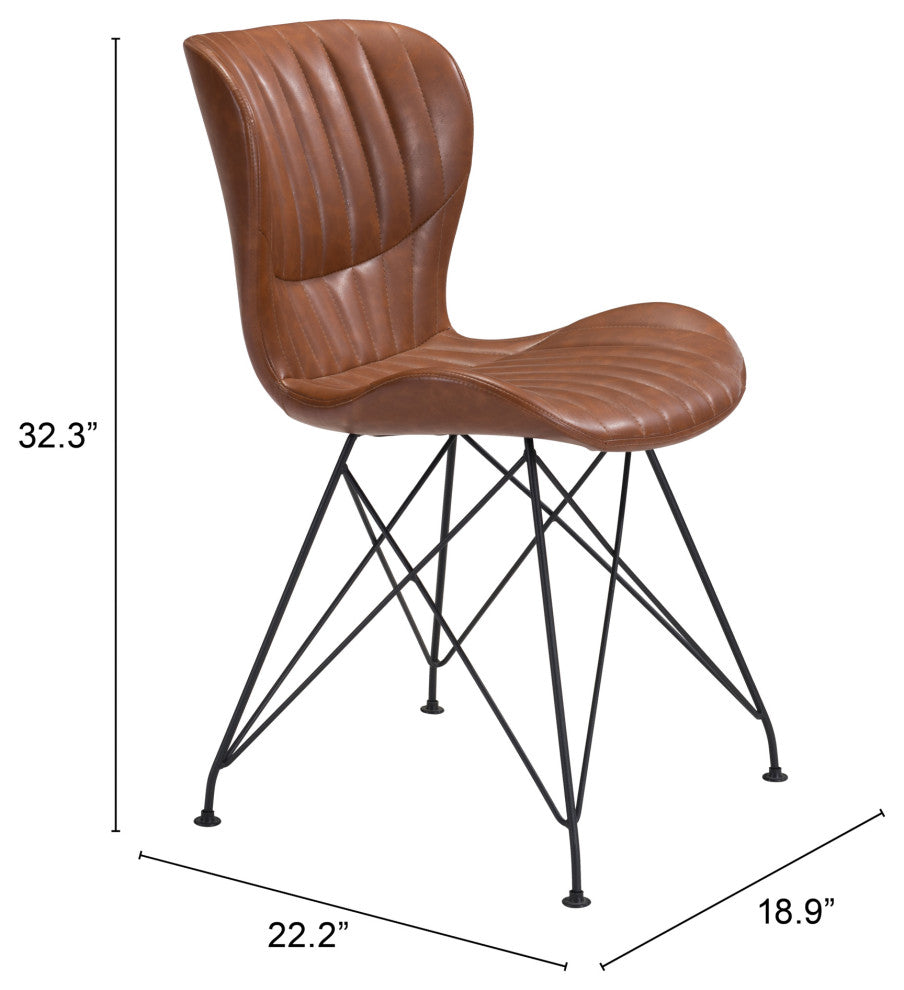 Dining Chair, Set of 2, Faux Vinyl Leather, Steel, Vintage Brown, Black, Cafe