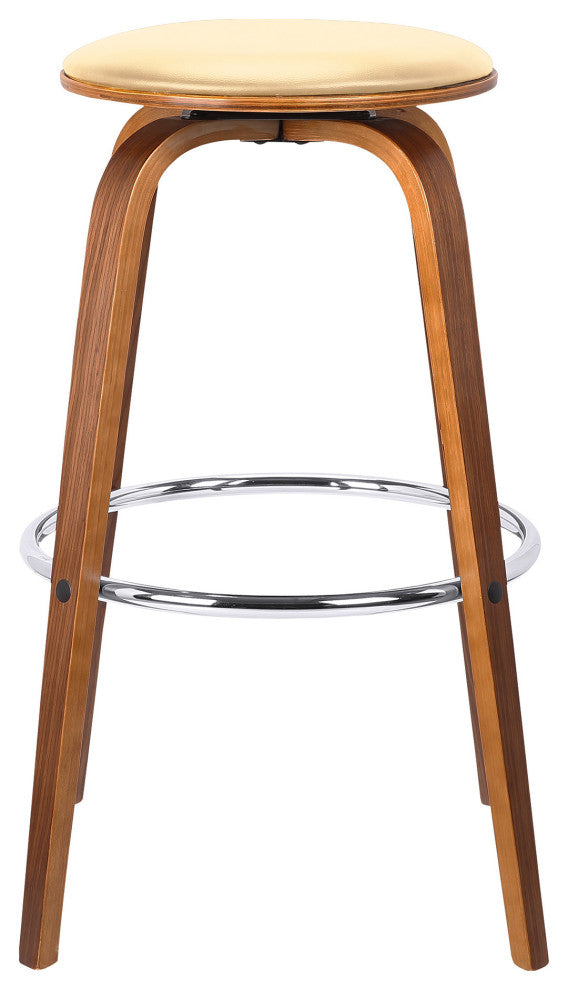 Harbor Swivel Stool Faux Leather and Wood Veneer Frame, Cream and Walnut, Counter Height 26"