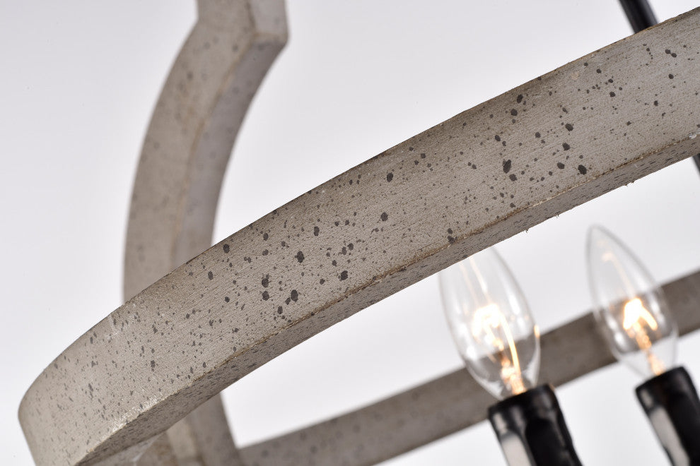 4-Light Slate Wood and Black Finish Geometric Cage Chandelier