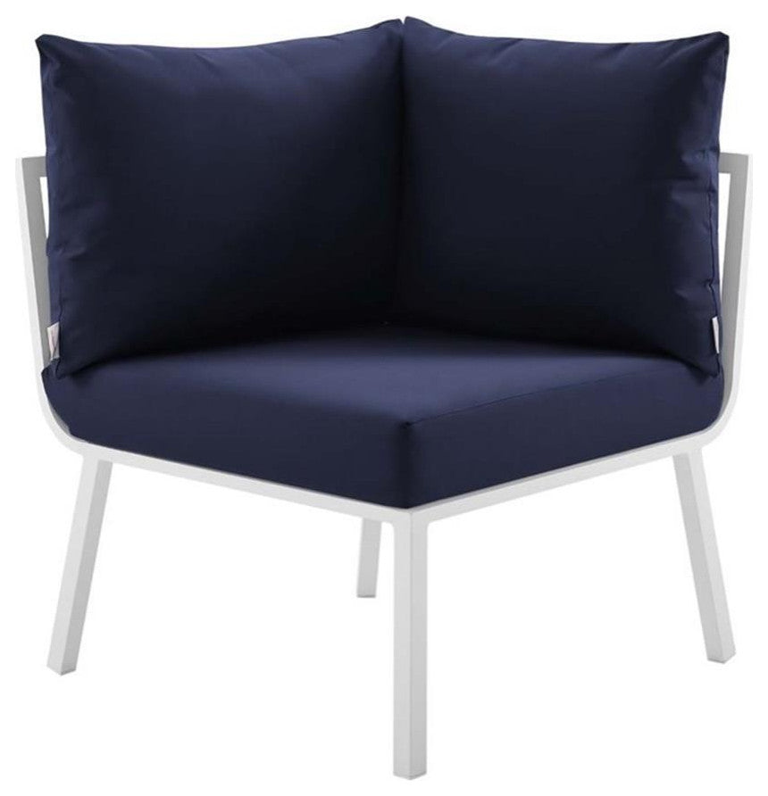 Riverside 7 Piece Outdoor Patio Aluminum Set White Navy