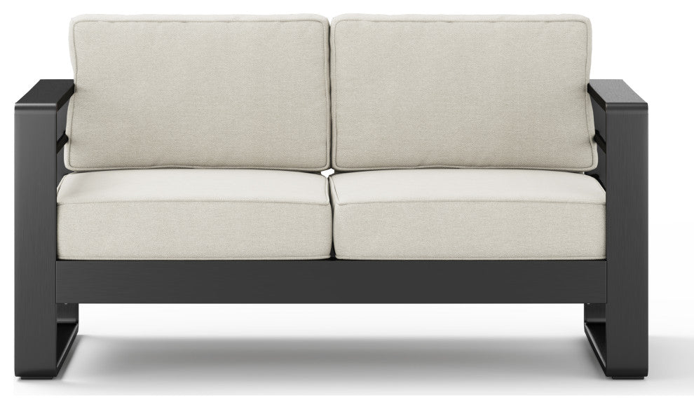 Gadd Outdoor Aluminum Loveseat With Cushions, Black/Beige