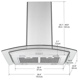 30" Island Glass Range Hood, Stainless Steel