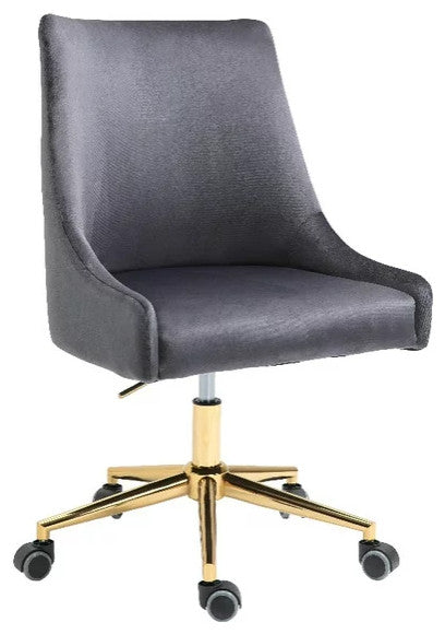 Contemporary Office Chair, Soft Velvet Seat With Adjustable Height, Gray/Gold