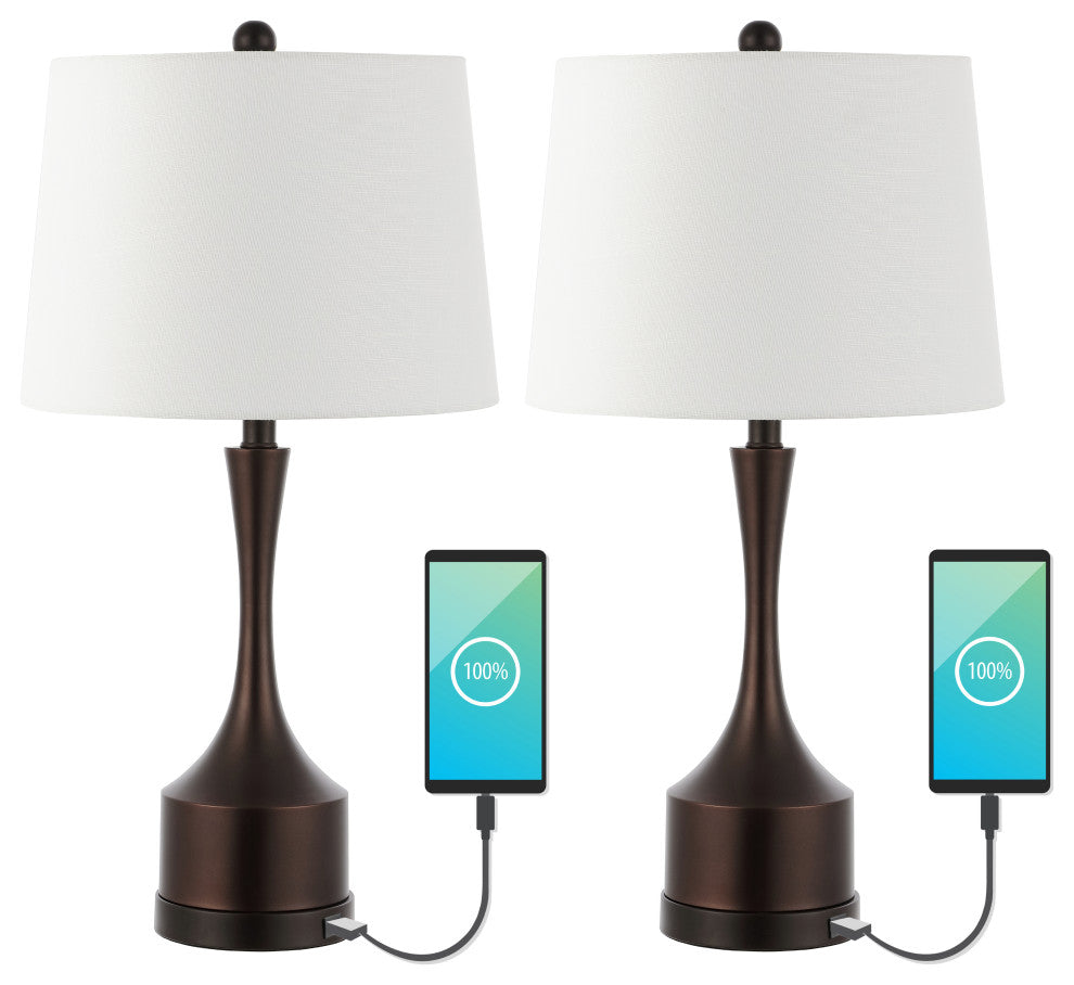 Cooper 26" French Country Iron Table Lamp, USB Charging, Set of 2, Black