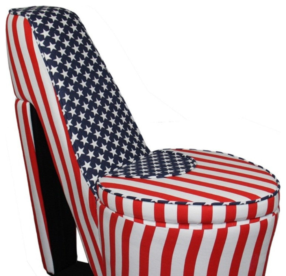 Red White and Blue Patriotic Print 5 High Heel Shoe Storage Chair