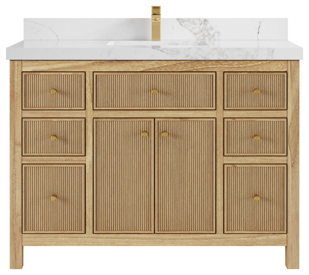 Sonoma 48 Single Sink Bath Vanity in Light Natural Teak with 2" Calacatta Nuvo