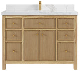 Sonoma 48 Single Sink Bath Vanity in Light Natural Teak with 2" Calacatta Nuvo