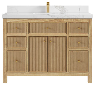 Sonoma 48 Single Sink Bath Vanity in Light Natural Teak with 2" Calacatta Nuvo
