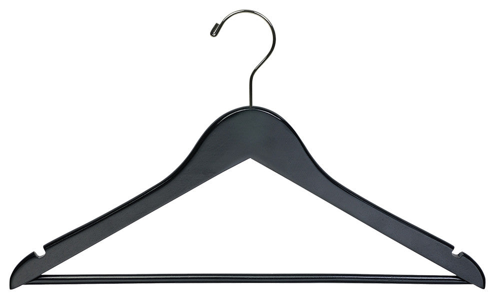 Black Rubberized Wooden Suit Hanger With Bar, Box of 25