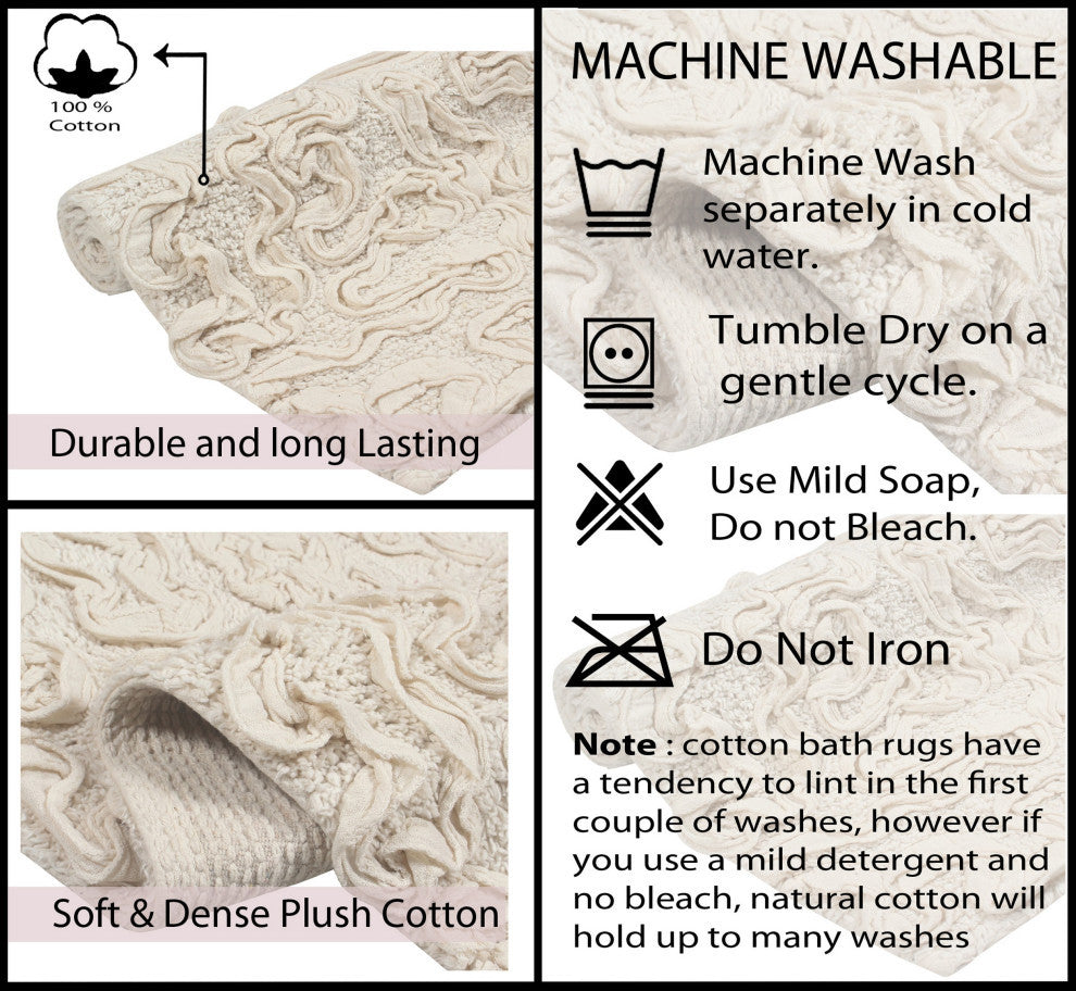 Modesto 100% Cotton Tufted Machine Washable Bath Rug 4-Piece Set, Ivory