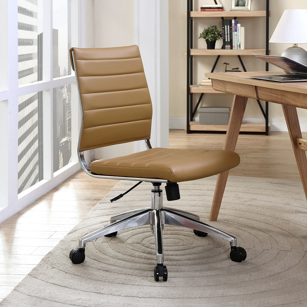 Modern Contemporary Office Chair, Brown Faux Leather