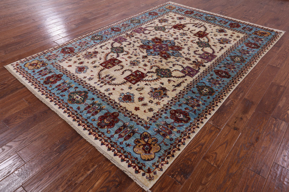 Hand-Knotted Persian Tabriz Wool Rug 6' 8" X 9' 9" Q7734