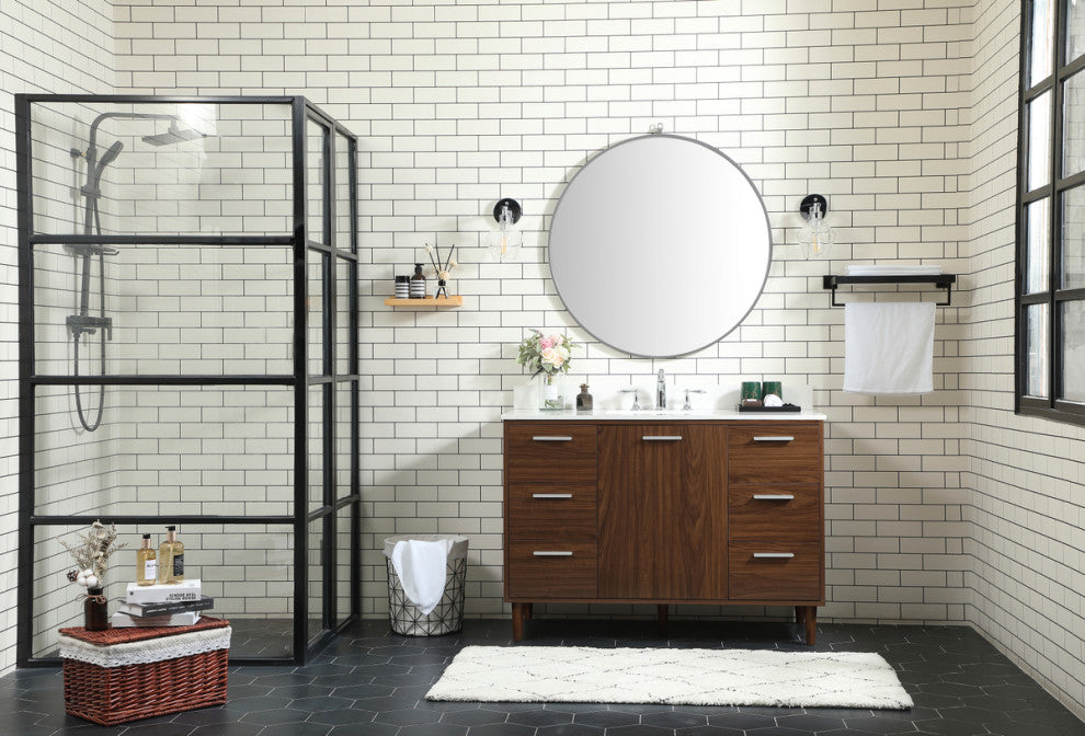 Home Living Modern Natural Oak-Light Bathroom Vanity, Walnut, 48"