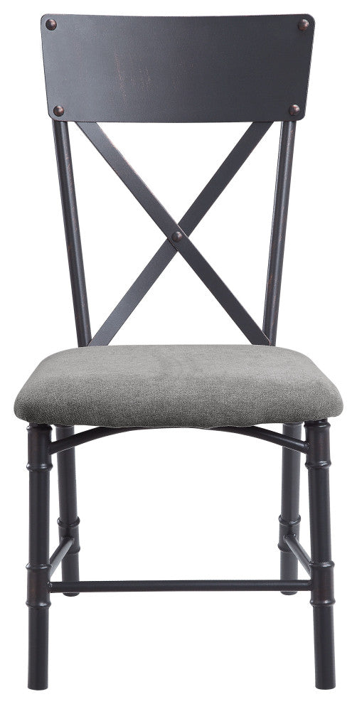 ACME Edina Side Chair, Set of 2, Gray With Oak and Sandy Black Finish