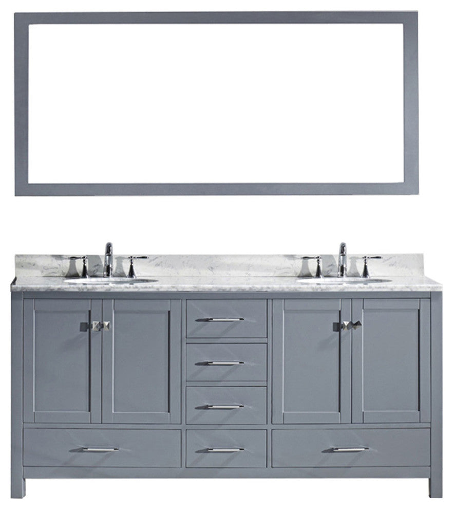 Caroline Avenue 72" Double Bathroom Vanity Set Gray, Marble Top